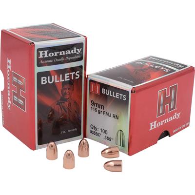 Hornady FMJ Round Nose Bullets 9 mm. .355 in. 115 gr. 100 pk